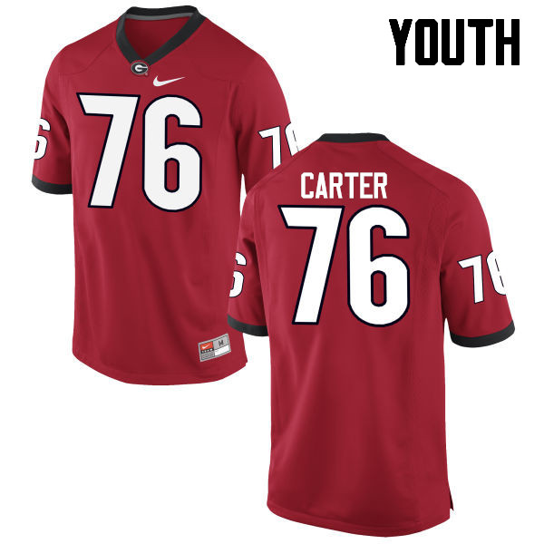 Youth Georgia Bulldogs #76 Michail Carter College Football Jerseys-Red